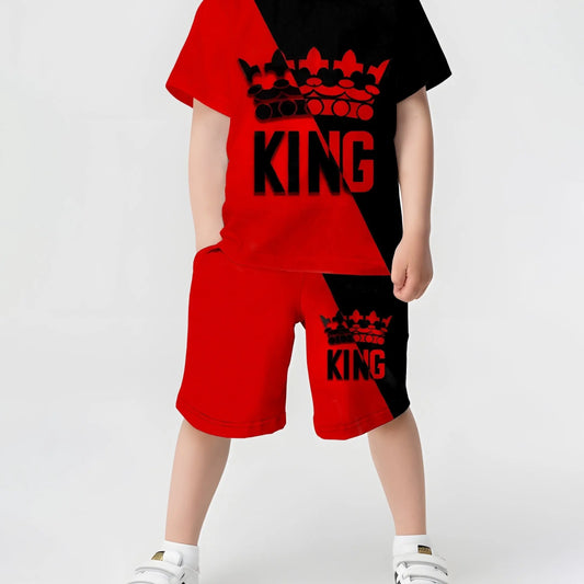 Boys' summer casual wear, short sleeved T-shirt and shorts. Various colors and prints.