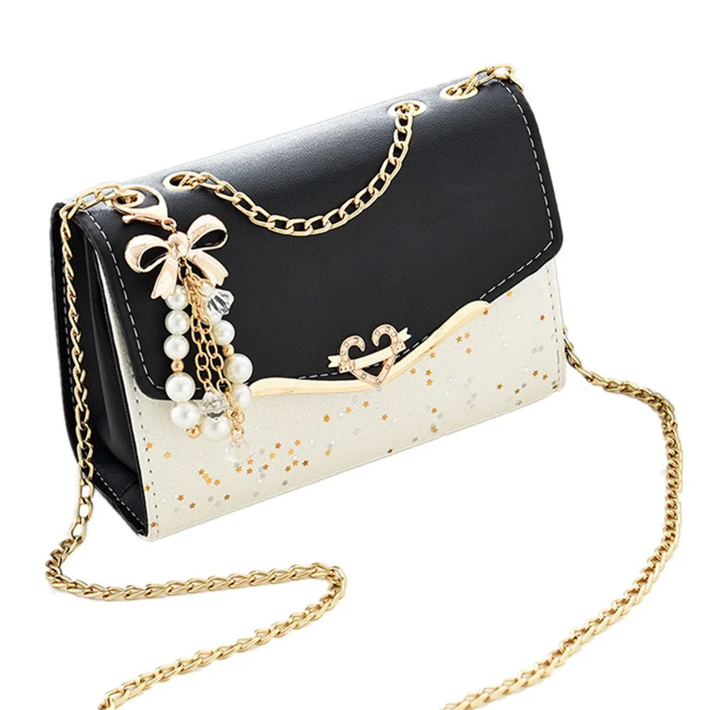 Fashion Trendy Sequin Single Shoulder, Leather Women Handbag with Tassel Pendant