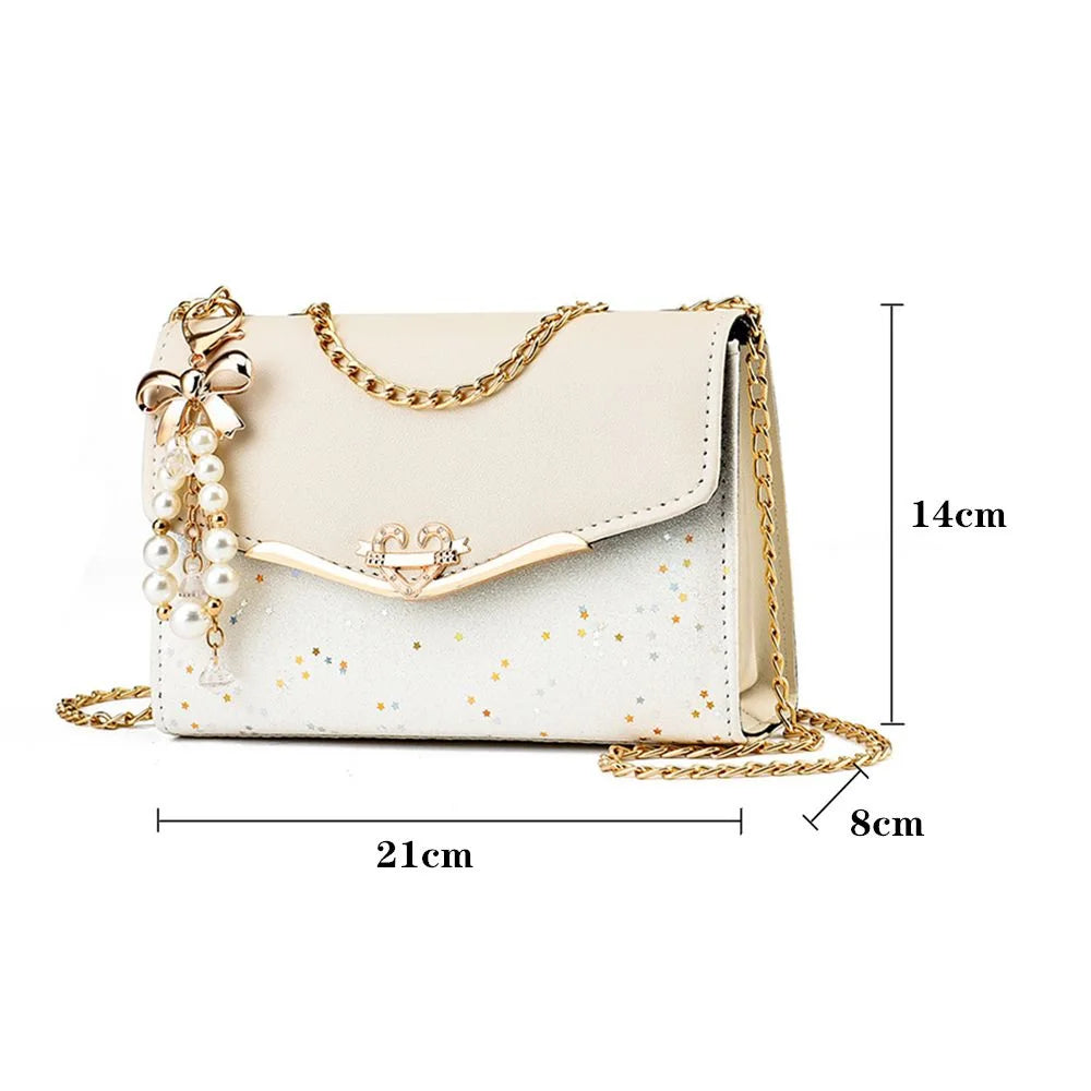 Fashion Trendy Sequin Single Shoulder, Leather Women Handbag with Tassel Pendant