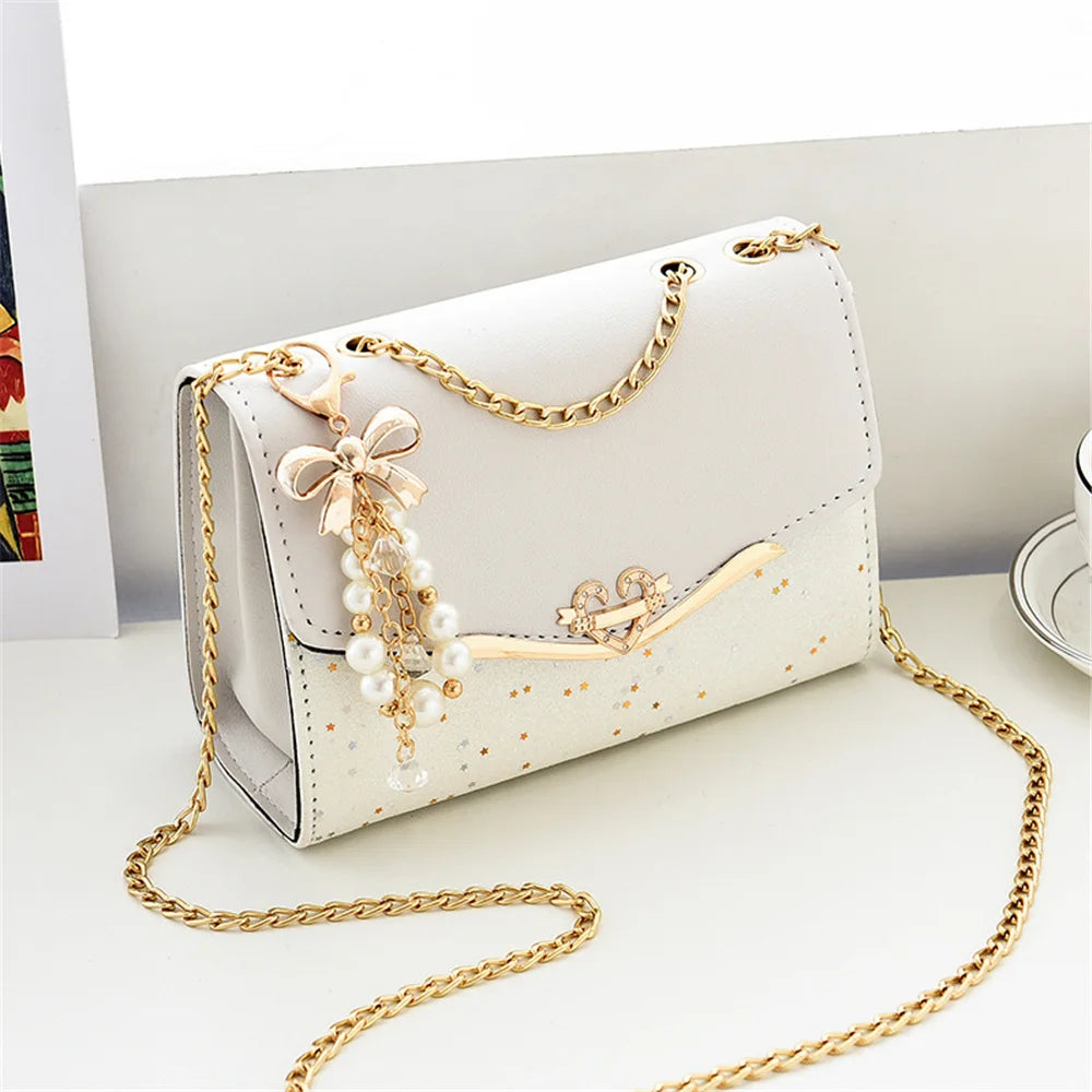 Fashion Trendy Sequin Single Shoulder, Leather Women Handbag with Tassel Pendant