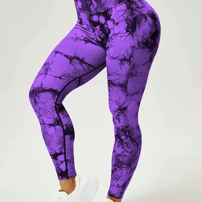 Sexy Seamless Tie Dye Scrunch Yoga Leggings For Women High Waist Tummy Control Workout Sport Fitness Pants