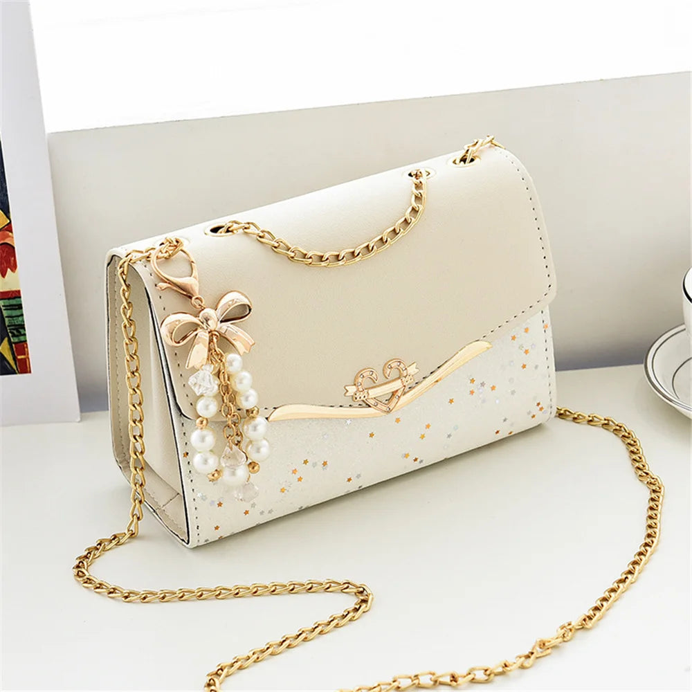 Fashion Trendy Sequin Single Shoulder, Leather Women Handbag with Tassel Pendant